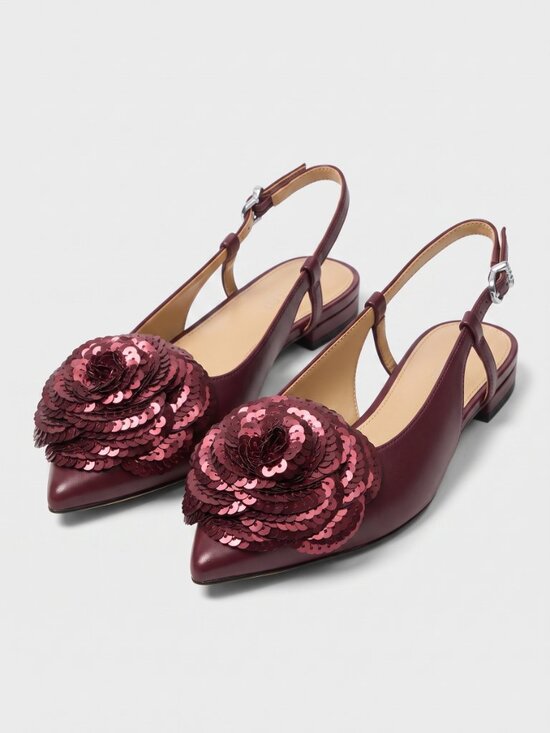 Michael Kors Shoes - Michael Kors Elodie Slingback Flats Burgundy Sequin Flower Pointed Toe Shoes